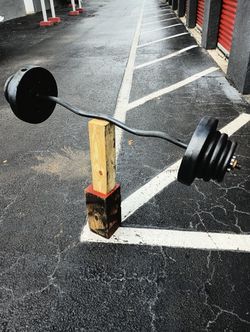 💯 pounds aprox EZ Curl Bar with Weight Plates