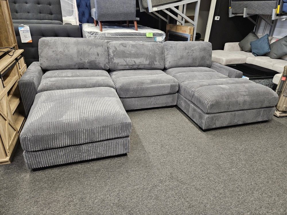 Brand New Doble Chaise Or Sectional W/ Ottoman Corduroy Fabric Modular Set $849