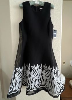 DKNY Womens Black Mesh Sleeveless Fit + Flare Dress Size 8.