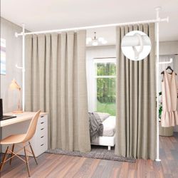 KELIXU Room Divider Curtain Rod No Drilling, 4-10ft (W) x 4-10ft (H) Room Partition with Hanging Hooks, Floor to Ceiling Divider for Room Separation,