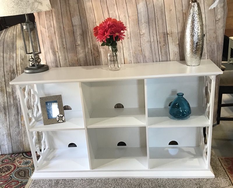 Belham Living Renata White 6 Cube Quatrefoil Bookcase/Console Table/TV Stand