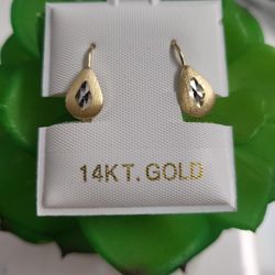 2 Tone Diamond Cut 14k Gold Pair Of Earrings 