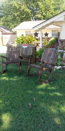 Wood Gliding Bench Swing, Rocking Chairs, Picnic Table