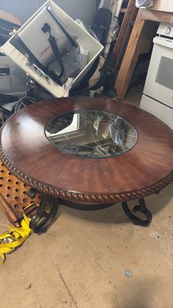 Rounded table for center leaving room