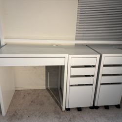 White Desk With 2 Desk Stands And Dresser 