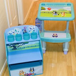 Bluey 2-Piece Art & Play Toddler Room-in-a-Box by Delta Children – Includes Draw & Play Desk and Art & Storage Station
