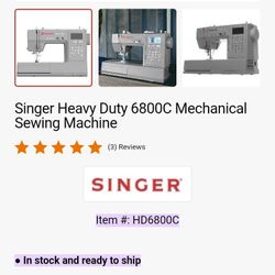 Singer Heavy Duty Sewing Machine Model Number 6800C
