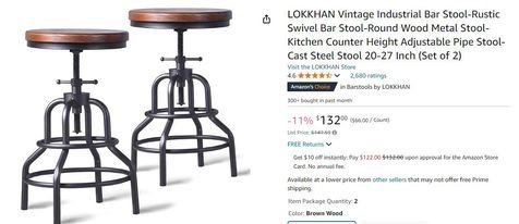 LOKKHAN Vintage Industrial Bar Stool Rustic Swivel Bar Stool Round