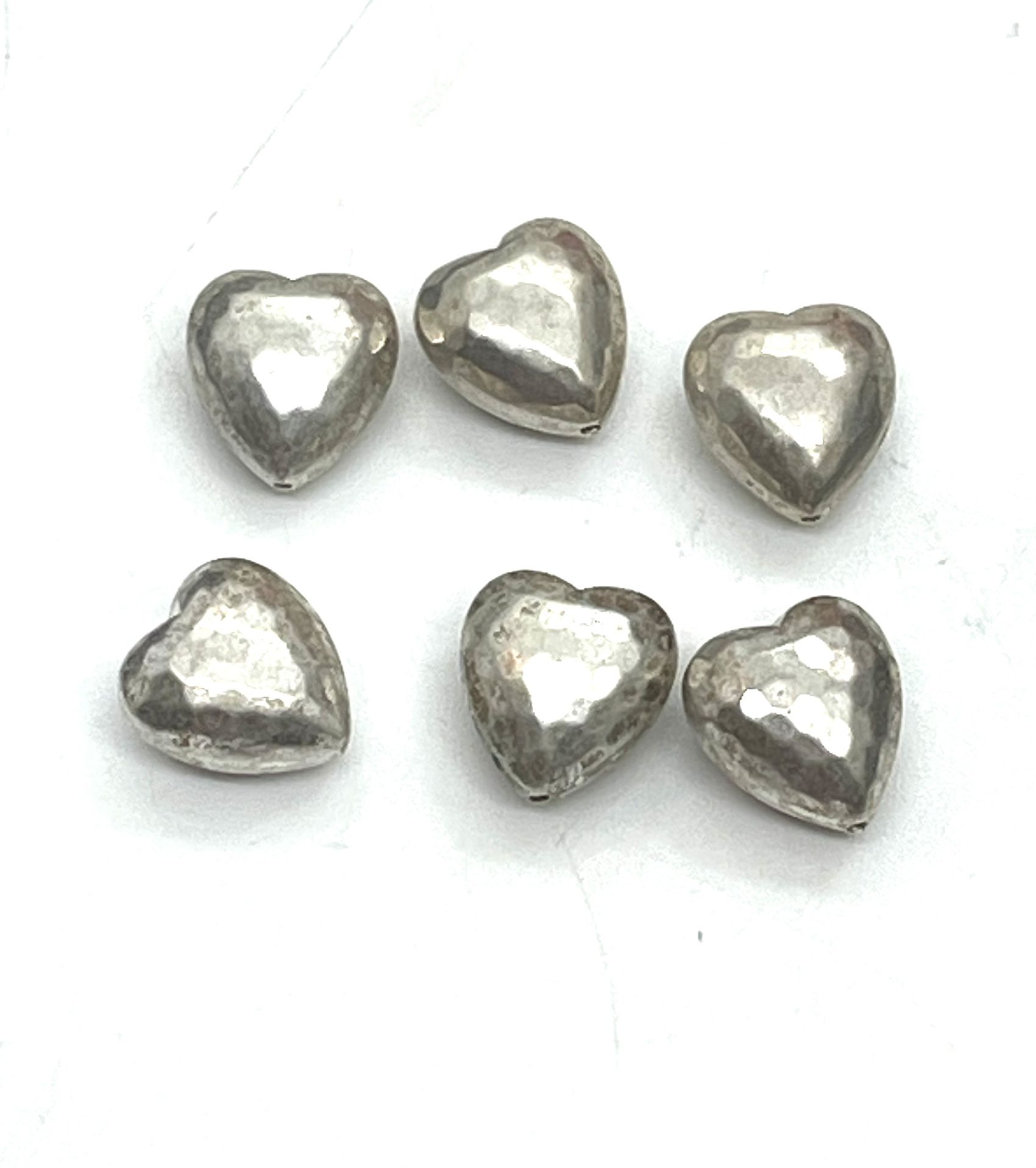Lot Of 12mm Sterling Hammered Heart Beads