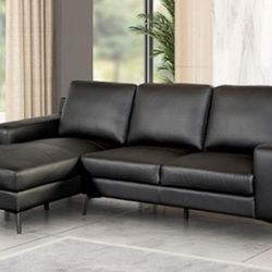 Brand New Black Leather Modern Style Sectional Sofa 