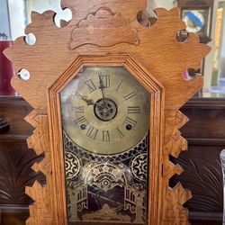 Antique Oak Gingerbread Mantel Clock