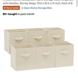 Amazon Basics Collapsible Fabric Storage Cubes Organizer w/Handles, Beige 10.5x10.5x11” (6 pack)