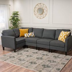 Contemporary Fabric Sectional Couch Sofa, Dark Grey （ NO Ottoman）