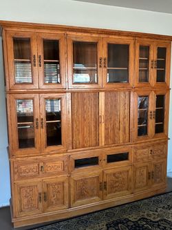 Large Oak Wall Unit Entertainment Center