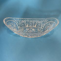 Antique American Brilliant Cut Glass Canoe Dish – Deep Cut Hobstar Pattern – 9”