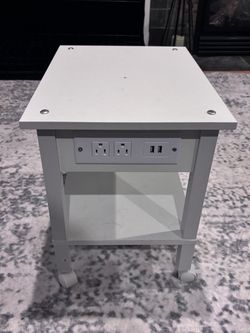 White Side Table with Built-In Power Outlets and USB Ports