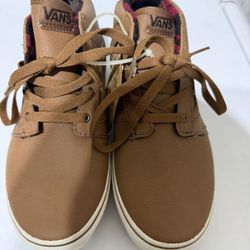 New Vans boy brown leather Chapman Mid skate shoes