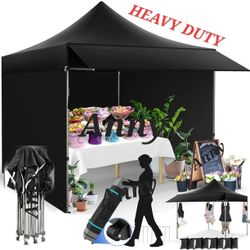 10x10 Pop Up Canopy Heavy Duty Party Tent with Removable Awning,Sidewalls,Sandbags and Rolling bag.Easy Up Outdoor Wedding Commercial Canopy,Gazebo