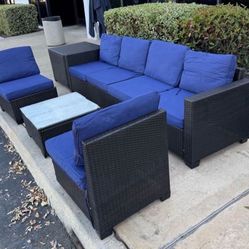 8 Piece Patio Furniture Set, PE Rattan Outdoor Wicker Sectional Furniture Chair Set with Cushions 6 chairs with cushions  1 table  1 stora