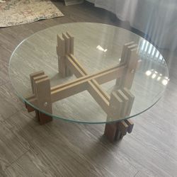 Round Glass And Wood Coffee Table 