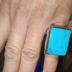 Large Turquoise adjustable Texaco Stirling Silver Ring