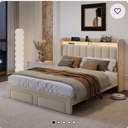 Full Bed With 2 Storage Drawers With Charging Station 