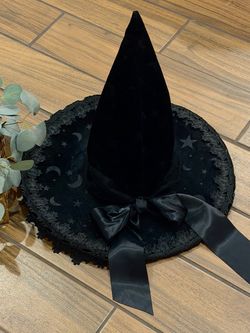 Black Witch Women Hat Costume with Satin Bow