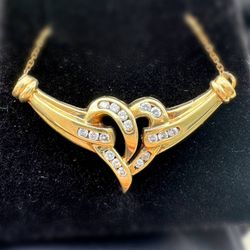 14k solid yellow gold 0.5CTW Natural Diamond Heart Pendant Necklace 18” Chain