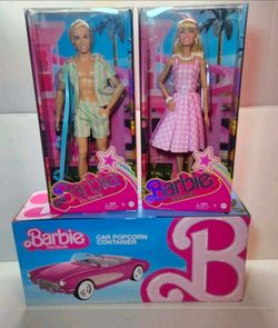 New Barbie The Movie  Barbie & Ken Figures & Corvette Popcorn Container.