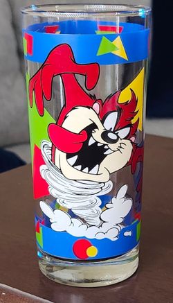 Vintage 1995 Looney Tunes Taz Tasmanian Devil 16 oz Drinking Glass Tumbler