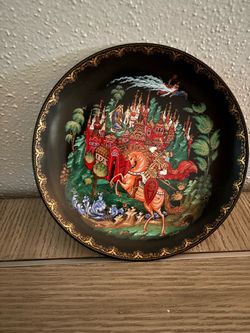 Russian Lacquer Decorative Plate Folk Art