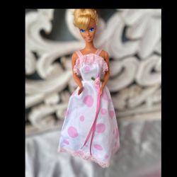 Vintage Barbie Pink Polka Dot Dress & Heels Timeless Fashion Doll Outfit