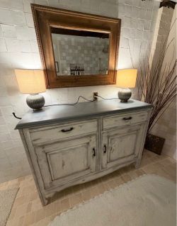 Distressed White Wood Cabinet
