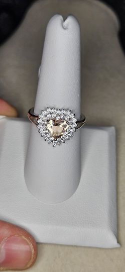 925 Sterling Silver Heart Shaped Morganite Ring, Size 8