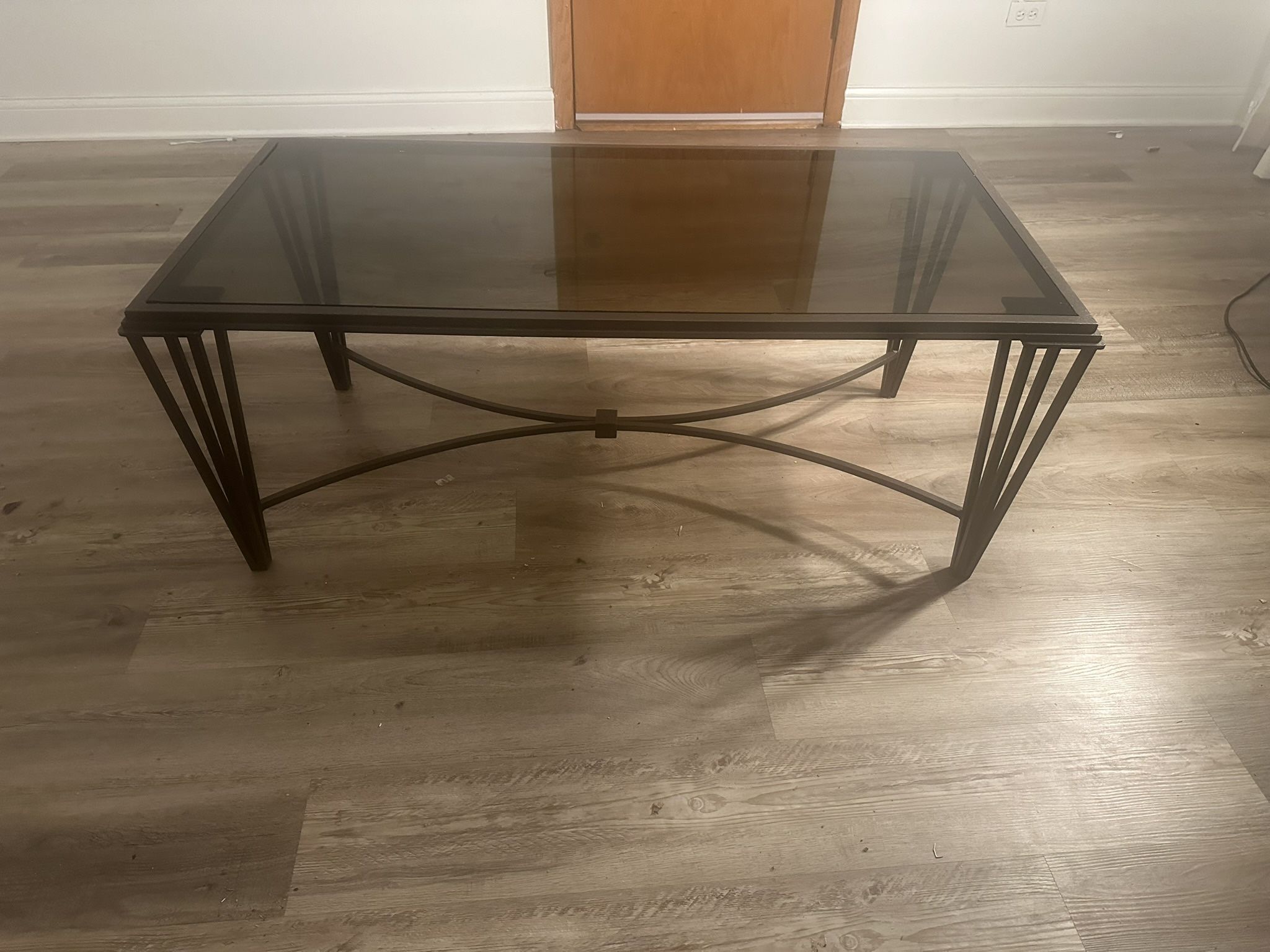 Glass and Cast Iron Coffee Table