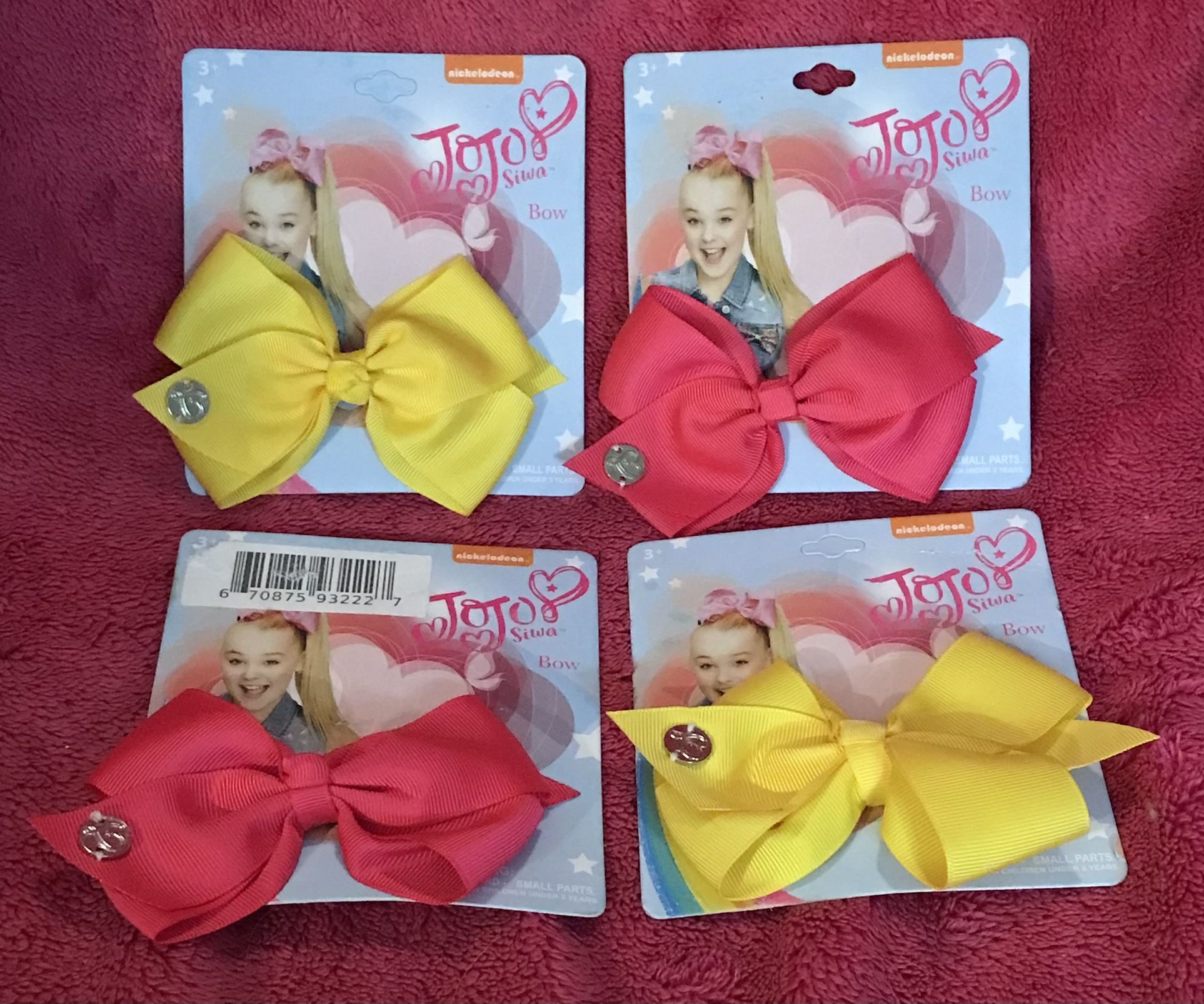 Nickelodeon Jojo Siwa Hair Bow Clips 2 Pink & 2 Yellow Set Of 4 NEW!