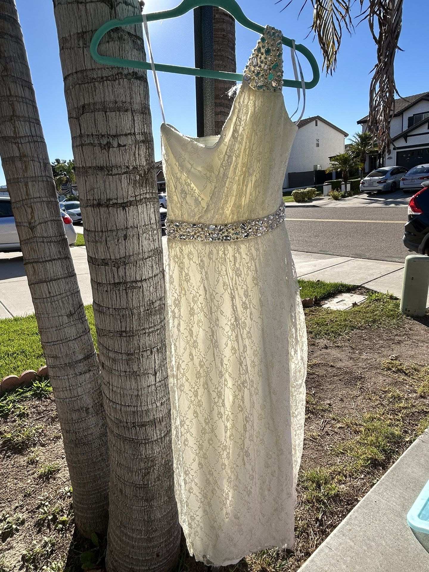 white one shoulder long dress