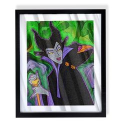 disney's sleeping beauty Maleficent custom art piece on black frame