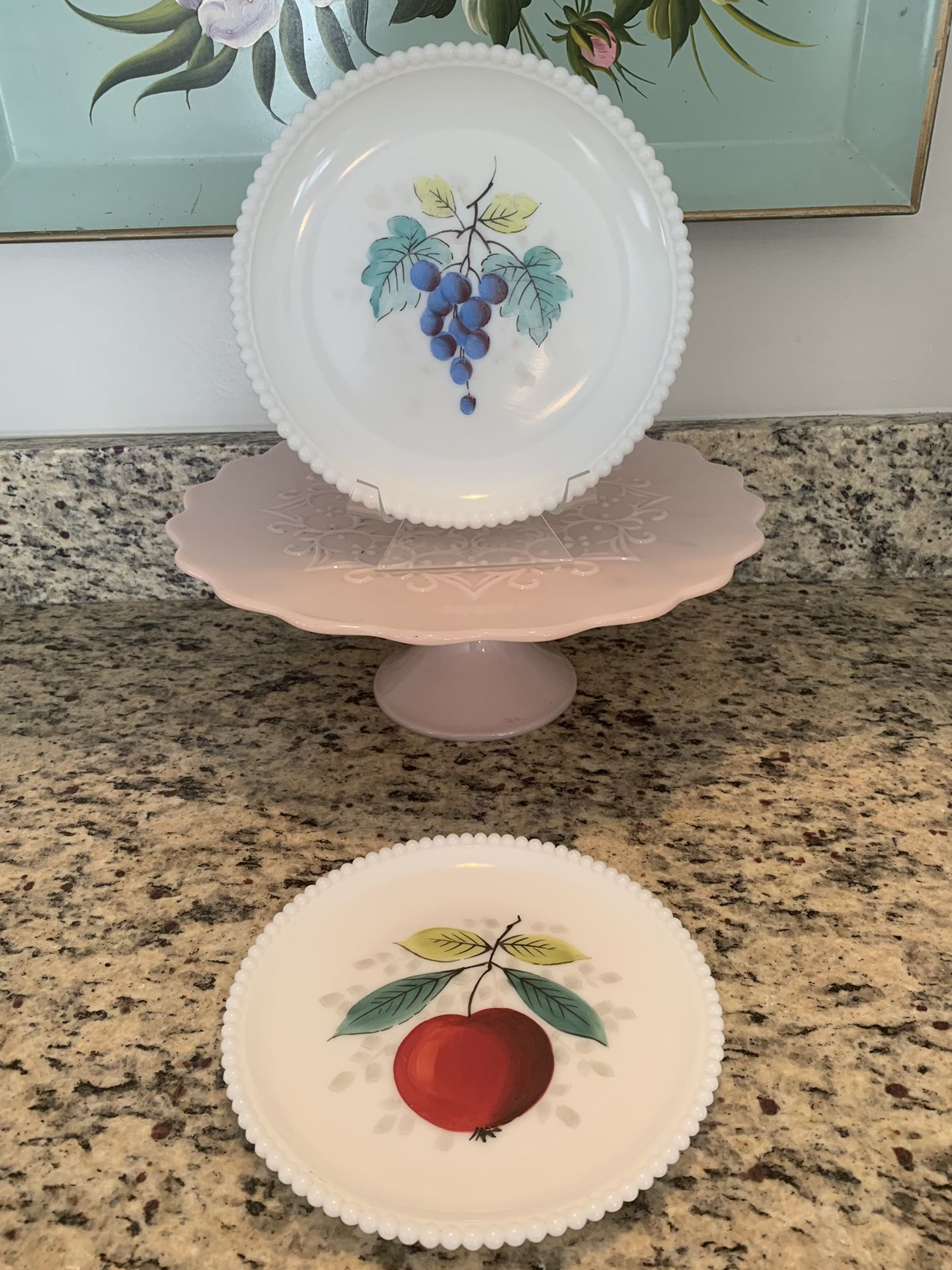 Vintage Westmoreland Beaded Milk Glass Plates