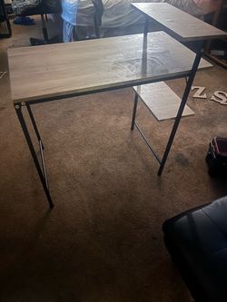 Wood Top Desk with Metal Frame and Shelf