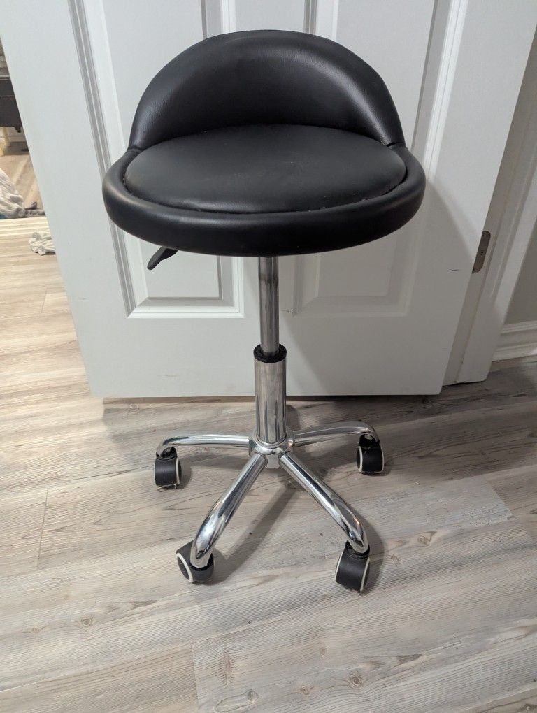 Leather Rolling Stool, Swivel With Adjustable Height