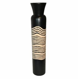 Tall Wooden Carved Waves Vase