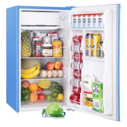 3.2 Cu.Ft Mini Fridge with Freezer, Single Door Mini Fridge, Dorm Fridge, Adjustable Thermostat, Mini Refrigerator for Bedroom, Office, Dorm, Blue-BR3