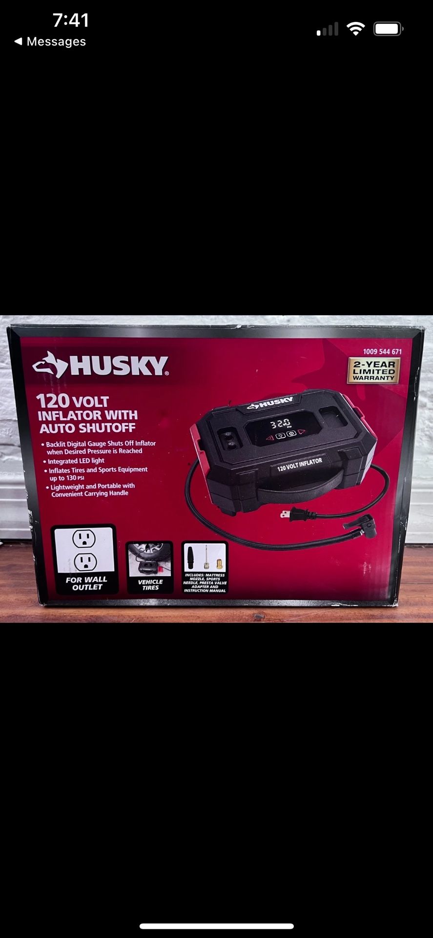 Husky 120V LED Light Compressor Inflator with Auto Shutoff H120N