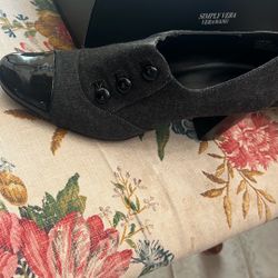 Grey Wool And Shinny Black Pat-and-leather Women Shoes