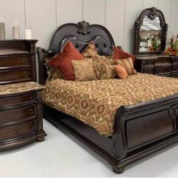 Stanley Cherry Brown Upholstered Sleigh Bedroom Set 📌 İn Stock,  Fast Delivery,  Finance Available 