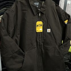 CARHARTT MEN'S SHERPA-LINED FIELD JACKET - LOOSE FIT - WASHED DUCK - 2 WARMEST RATING / Dark Brown Color - Size 4XL