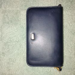 Vintage Buxton Navy Blue Leather Compact Fold-Over Wallet
