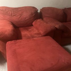 Used Red Furniture Set: Couch, Loveseat, Chair, And Ottoman 