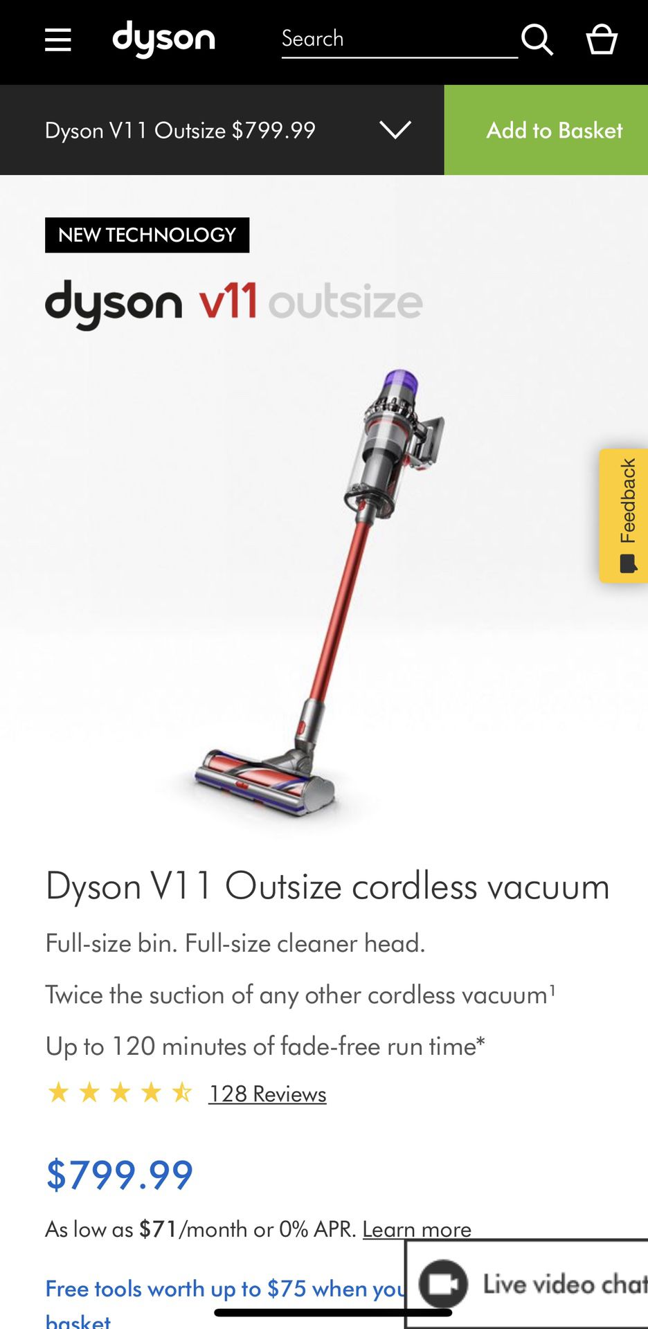 Brand New/Sealed: Dyson V11 Outsize cordless vacuum Full-size bin. Full-size cleaner head. Twice the suction of any other cordless vacuum¹